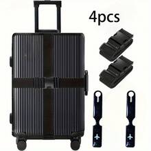 4pcs Set: Luggage Straps + Luggage Tag, 2M Long Nylon Packing Belts, Airline Identification Tags, Travel & Business Commute Luggage Accessories - Multicolor - View 7