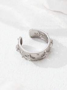 1pc Hollow Luxury Fashion Open Ring, Copper Alloy Inlaid Artificial Zirconia Vintage Ring, Suitable For Women's Daily Wear, Party, Outing - Cross Flower Ring - View 5