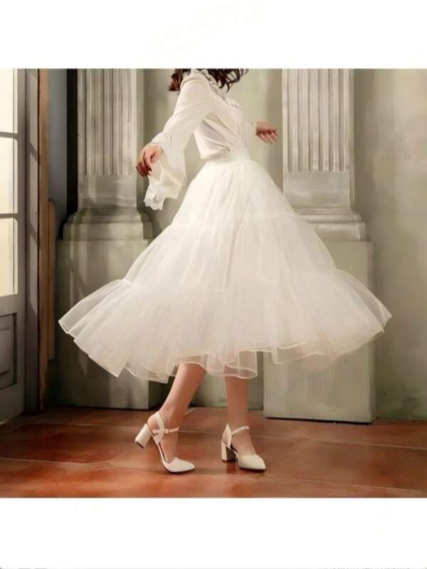 Falda larga y esponjosa de estilo lolita para mujer, falda de tul suave y esponjosa con cintura ajustable, se puede usar como vestido de novia, hanfu, vestido de noche, vestido de fiesta, uso diario, color blanco puro, romántico, elegante, regalo lindo para el Día de San Valentín, Día de la Madre, Navidad