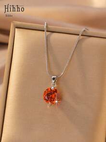 Hihho 1件欧美简约圆形锆石蛇骨链，女士时尚吊坠项链，休闲颈链 - 銀色 - 查看 4