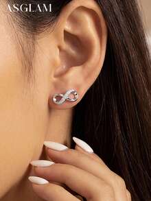 1 Đôi bông tai hình trái tim vô cực bất đối xứng bằng bạc sterling 925 đính đá Zirconia, trang sức tinh tế, quà tặng cho phụ nữ - phong cách 1 - Xem 1