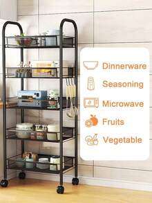 Rolling Utility Cart Organizer, Stable And Sturdy Black Rolling Storage Carts With Wheels, Storage Cart Bathroom, Kitchen, Snack,, Makeup, Daily Essentials, 3/4/5 Tier, Shelf Rack Dish Drying Rack Utensil Holder Storage Organizer Storage Cabinet Closet Organization And Storage Kitchen Organization And Storage Kitchen Accessories Kitchen Storage Bathroom Storage Room Decor Bathroom Decor Home Decor Pink Room Decor Bedroom Decor - Black - View 10