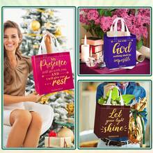 CARRIECUR Túi quà tặng in câu Kinh Thánh có thể tái sử dụng, có tay cầm, túi tote vải không dệt in chữ kinh thánh truyền cảm hứng mạ vàng, nhiều loại túi quà tặng in câu nói tôn giáo cho nhà thờ, học Kinh Thánh, lễ rửa tội, quà tặng Cơ đốc giáo, sinh nhật, đám cưới, Giáng sinh, Lễ Phục sinh, ngày lễ - Xem 4