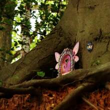 2D Handmade Wooden Fairy Door Decor, Heart & Butterfly Design Fantasy Garden & Desktop Miniature Model, Indoor/Outdoor Landscape Art, No Power Needed, Mother's Day Gift, Natural - 1PC - View 5