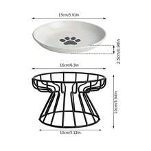 Ceramic Pet Food & Water Bowl With Anti-Spill Iron Frame, Cute Fish Bone Print, Elevated Pet Bowl With Neck Protection, Suitable For Small To Medium Pets - Multicolor - View 9