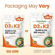 Vitamin D3 K2 10000 , 300 Virgin Coconut Oil Softgels,2in 1 Vitamins Supplement D & K, Dietary Supplemental Pack - Một - Xem 2
