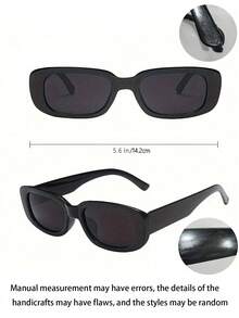 6 piezas/2 piezas/1 pieza Gafas con montura cuadrada de moda, unisex, versátiles gafas con montura cuadrada para playa y verano, gafas de montura ovalada pequeña de color rosa de moda, adecuadas para playa, fiesta, fotografía y uso diario - Negro - Ver 4