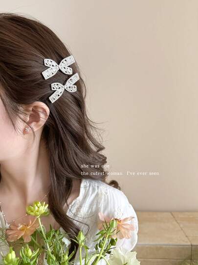 Bộ 2 kẹp tóc nơ đính đá dễ thương, kẹp tóc mái, phụ kiện kẹp tóc hình vịt đáng yêu.