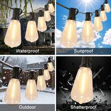 Solar Powered Dimmable Outdoor String Lights With Remote Control, 15 Waterproof Shatterproof ST38 LED Edison Bulbs, 4H/6H/8H Timer Patio Lights For Backyard Porch Garden Bistro Wedding Party Decor - 100英尺 - 查看 11