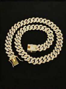 1条钻石形全镶钻闪亮链条项链，18-24英寸，男女皆宜的嘻哈风百搭夏季项链/手链，适合日常佩戴、音乐节、派对、休闲场合。 - 菱形. - 查看 12