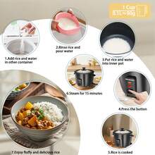 0.6L Compact Mini Electric Rice Cooker, Durable Metal Housing, Non Stick Coated Metal Inner Pot Liner, Ideal For Small Kitchens & Daily Meals - View 2