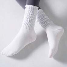 European Sizes 36-40, 1 Pair Solid-Color Knee-High Socks, Pile Socks, Yoga Socks, Versatile And Stylish - White - View 3