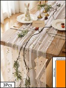 1pc Transparent Mesh Floral Embroidered Tablecloth, American Farmhouse Style Rectangular Table Runner, Suitable For Daily, Festivals, Parties, Weddings, Hotels, Home Dinners, All Seasons Home Decor - White - View 11