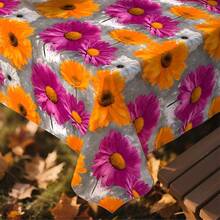 1pc Grey Orange & Purple Floral Tablecloth With Pink\/Gray\/Golden\/Black\/White Blooms - Country & Art Style Rectangular\/Round\/Oval Table Cover For Dining, Parties, Picnics, Christmas - Durable Fabric, Easy-Clean Decorative Table Setting (Pink & Golden Hues) - Machine-Made With Smooth Texture, Suitable For Festive & Outdoor Use, Warm & Cool-Toned Design In Orange & Purple Shades - 彩色 - 查看 6