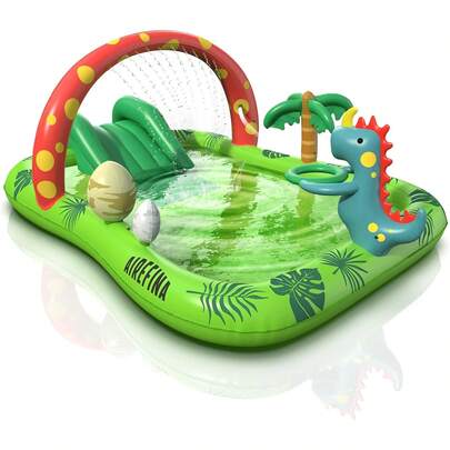 2026 Hot Spring Summer Dino Planet Inflatable Kids Play Center, Ultra Thick 97"X76"X41" Inflatable Kiddie Pool With Water Slide & Play Ball Hoop, Toddler Summer Water Swimming Pool Toy, Perfect For Backyard Garden Water Park Party, Ideal For Kids Ages 3+, Home Decor & Outdoor Leisure Water Activities