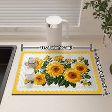 Gold Sunflower Autumn Style Kitchen Countertop Drying Mat, Quick Dry Trivet For Dining Table, Bar, Coffee Machine, Rubber Bottom, Absorbent & Anti-Slip, Easy To Clean - Yellow - View 15