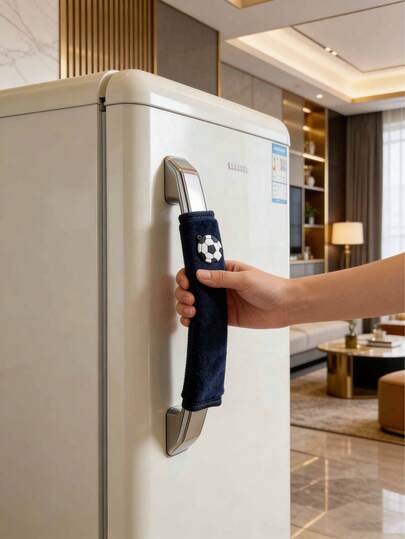 Bọc tay nắm cửa tủ lạnh họa tiết bóng đá, chống trượt và chống đóng băng, chất liệu nhung mềm mại, dày dặn, ấm áp cho tay nắm thiết bị nhà bếp, bọc tay nắm tủ lạnh đa năng với họa tiết bóng đá, chống trầy xước và có thể giặt được.