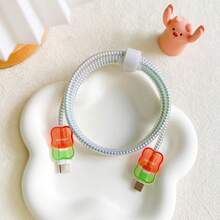 夏季半透明西瓜图案印花充电保护壳，兼容苹果设备，波浪形设计，保护套兼容18W/20W快充适配器，防刮花配件 - 彩色 - 查看 3