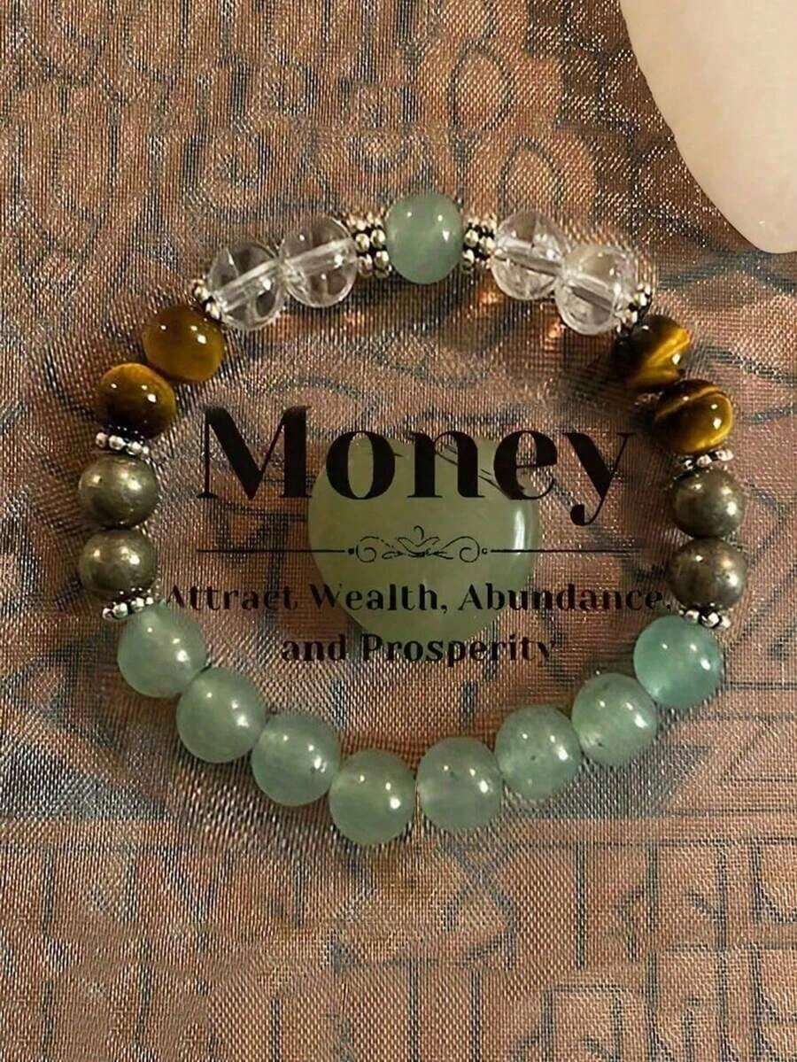 1pc Natural Citrine Tigers Eye Crystal Bracelet For Women Summer Beaded Bangles Money Gifts - Multicolored - View 1