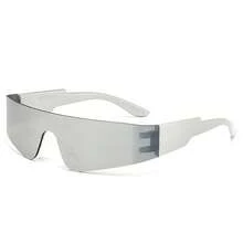 Gafas rectangulares sin marco unisex, estilo futurista punk Y2K, adecuadas para ciclismo, decoración, fiestas, viajes, deportes de motocicleta. Gafas reflectantes, ligeras y de moda, para mujeres/hombres - Plateado - Ver 6