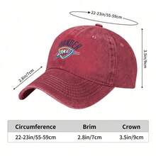 Oklahoma City Thunder Logo Baseball Cap Washed Denim, Adjustable Unisex Hat For Sports, Casual, Beach Outdoor | Retro Classic Design - 紅色 - 查看 6