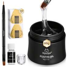 Beetles Large Capacity Builder Gel For Nails, Multi-Functional Sculpting Hard Gel With Dual Nail Pen & Forms, Nail Extension Strengthener, UV LED Cured Salon Quality DIY Manicure Set For Women - 60g 10 in 1 Clear - 查看 8