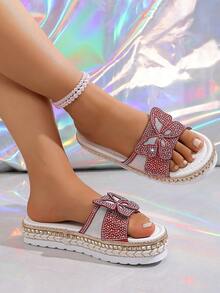 Dép xăng đan đế dày dệt kiểu Bohemian mới năm 2026, dép đi biển. - Đỏ - Xem 4