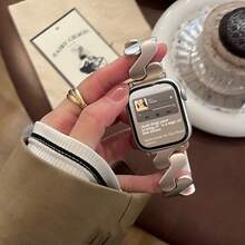 拉丝纹理表带，不锈钢表带，兼容 Series 1/2/3/4/5/6/7/8/9/10/SE/Ultra，适用于 38mm、40mm、41mm、42mm、44mm、45mm、49mm 表盘尺寸，小众精致，奢华高端，百搭时尚 - 米色 - 查看 8