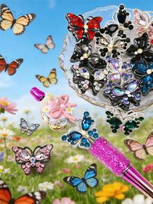 1/2/5/8/12/24/50颗装时尚水钻蝴蝶DIY配件，适用于手工珠宝、吊坠、项链、耳环、钥匙扣、手机链，是送给家人、情侣、朋友的装饰礼物。 - 彩色 - 查看 12