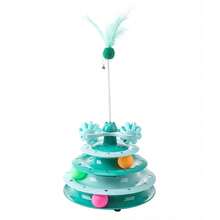 4-Tier Cat Turntable With Feather Teaser, Self-Entertainment Puzzle Toy, Pet Supplies - Mint Green - View 7