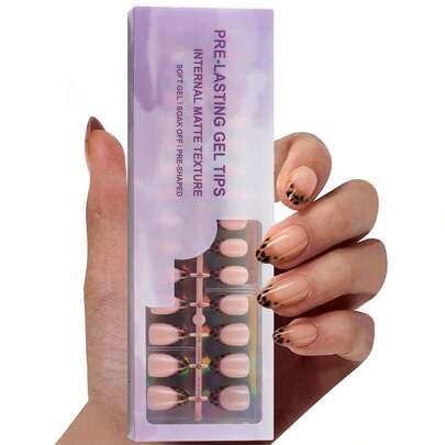 150pcs/Box Soft Gel Press-On Nails - Tortoiseshell Almond Shape Short, Salon-Quality, Removable Nail Stickers. Includes 15 Sizes, Minimalist & Fashionable, Designed For Women & Girls Daily Wear