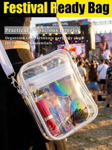 Minimalist Transparent Stadium Approved Shoulder Crossbody Bag To Hold Valuables For Fast Check Resisting Water Dirt During Outdoor Trip Lightweight PVC Tote Bag For Beach Vacationers And Students With Zipper Closure Ideal For Stadium Concerts Work Women Crossbody Women Shoulder Bags Women Top Handle Bags Travel Essentials School Supplies Travel Accessories - 彩色 - 查看 7