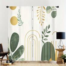 2pcs Light Green Bohemian Style Curtains, With Rod Pocket Design For Privacy Protection, Decorated With Gold Artistic Accents, Suitable For All Seasons. Made Of Polyester Material, Perfect For Decorating Dining Room, Public Space, Living Room, Bedroom, Workspace, Study And Vacation Home. - Multicolor - View 8