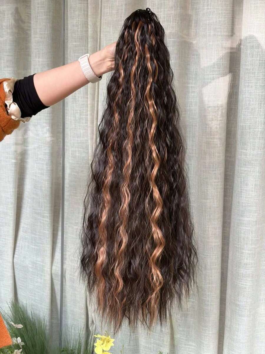 WaveTrip Ss Style Inspo 女士度假穿搭夏季穿搭 24 英寸渐变波浪爪形马尾夹式耐热合成假发，适合女性、女孩、派对和日常使用 - 挑染棕色 - 查看 1