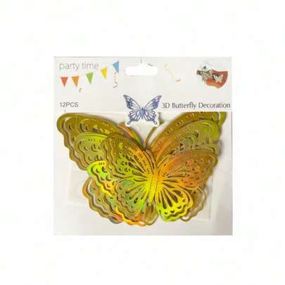 Mariposas Decorativas 3D Doradas Caladas - Juego de 12 Piezas | Pegatinas de Pared Elegantes para Hogar y Fiestas
