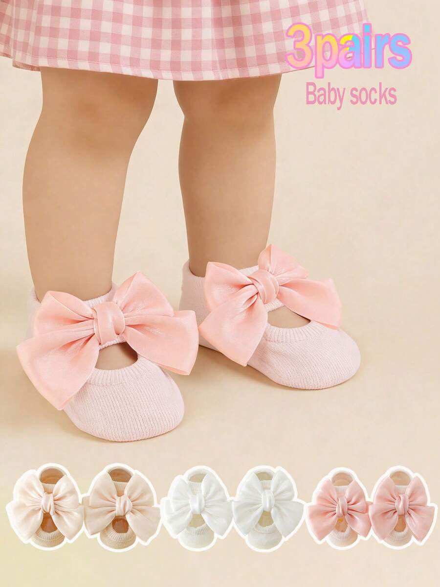 3 đôi tất ngắn dễ thương có nơ cho bé gái, tất cổ chân bằng cotton thoáng khí, chống trơn trượt, thích hợp cho trẻ nhỏ chơi trong nhà. - Nhiều màu - Xem 1
