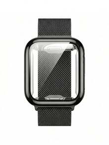 1件装男女时尚黑色不锈钢表带及TPU表壳，兼容 38mm 40mm 41mm 42mm 44mm 45mm，奢华表带及TPU表壳，兼容 Series 9 8 7 SE3 6 5 4 3 2 1，时尚智能手表表带，兼容表带 - 黑色 - 查看 2