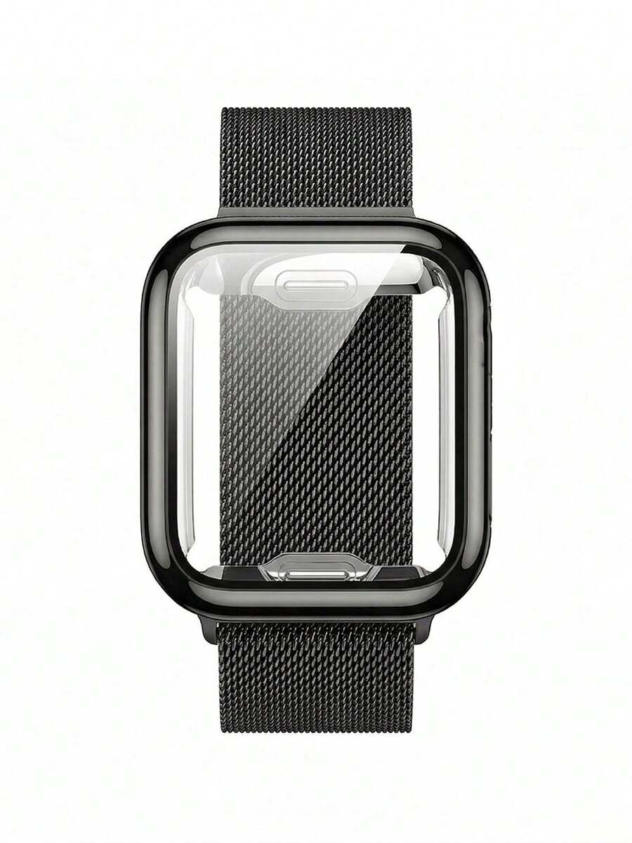 1件装男女时尚黑色不锈钢表带及TPU表壳，兼容 38mm 40mm 41mm 42mm 44mm 45mm，奢华表带及TPU表壳，兼容 Series 9 8 7 SE3 6 5 4 3 2 1，时尚智能手表表带，兼容表带 - 黑色 - 查看 1