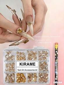 KIRAME 120颗尖头香槟色水钻，K9玻璃材质，不同形状，6-14毫米混合尺寸，美甲装饰套装，含一支点钻笔，适合在家DIY美甲，也适用于美甲沙龙，可用于圣诞节、新年、情人节、母亲节等节日美甲，是理想的节日礼物。 - 香檳色 - 查看 7