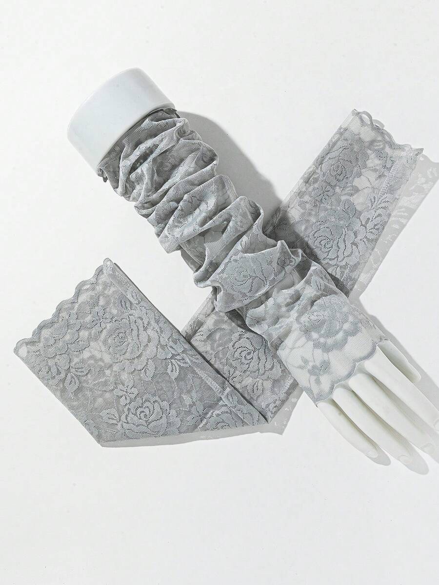 1 双女士花卉印花优雅网纱袖套，可用于装饰婚纱、旅行、节日、手套、派对等场合