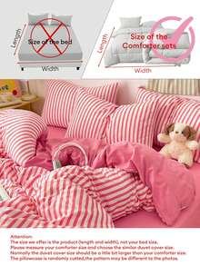 Set de 3 piezas, Juego de ropa de cama a rayas de color magenta minimalista (1 Funda nórdica + 2 Fundas de almohada, Edredón e Insertos de almohada no incluidos), Fibra sintética lavada con agua, Tamaño completo, Suave y cómodo, Adecuado para dormitorio, hogar, hotel, todas las estaciones, Cierre con cremallera, Juego de ropa de cama de colores duraderos y de gran tamaño - Rosa rosa - Ver 8