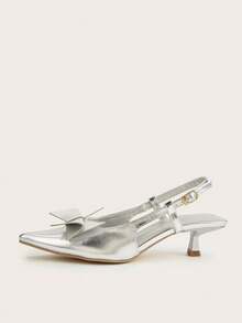 Women's Fashion Pointed Toe Slip-On Bowknot Backstrap High Heel Pumps For Party & Occasion - Silver - View 5
