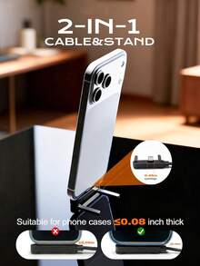 新款可折叠手机支架，带充电线，90°倾斜设计，方便充电和观看视频，兼容安卓设备及15-17英寸机型，编织线缆 - 黑色 - 查看 6