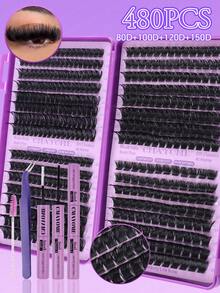 Bộ 640/480 sợi mi giả dung lượng lớn, 30D + 40D + 50D + 60D + 80D + 100D + 120D + 150D. Kiểu dáng tự nhiên, bao gồm keo và dụng cụ gắn. Độ dài D được trộn lẫn từ 9mm đến 16mm. Thích hợp cho người mới bắt đầu sử dụng tại nhà hoặc làm quà tặng cho bạn bè. - Màu tím - Xem 2