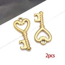 2 chiếc mặt dây chuyền hình trái tim bằng thép không gỉ, mặt dây chuyền hình chìa khóa kim loại, phụ kiện trang sức để tự làm vòng cổ, vòng tay, bông tai. - Vàng - Xem 25