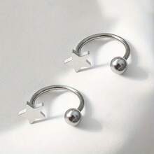 A Pair Of Stainless Steel Small Star C-Shaped Earrings, Front And Back Style - 2個 - 查看 9