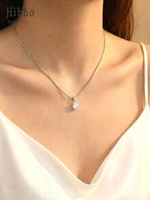 Hihho 1件欧美简约圆形锆石蛇骨链，女士时尚吊坠项链，休闲颈链 - 銀色 - 查看 6