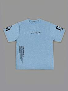 Áo thun ngắn tay nam Zrgoth kiểu dáng thường ngày, đa năng, đơn giản, in họa tiết. - Màu xanh lam - Xem 4