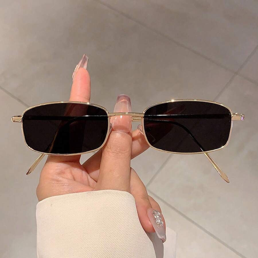 -Style Korean Version Small Square Frame Fashion , Classic Retro Hong Kong Style, Influencer-Approved High-End - 金框紅片 - 查看 1