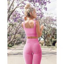 OLCHEE Womens Workout Sets 2 Piece Seamless Square Neck Sports Bra Padded Butt Lifting Leggings High Waist Yoga Gym Outfits - 粉色 - 查看 5